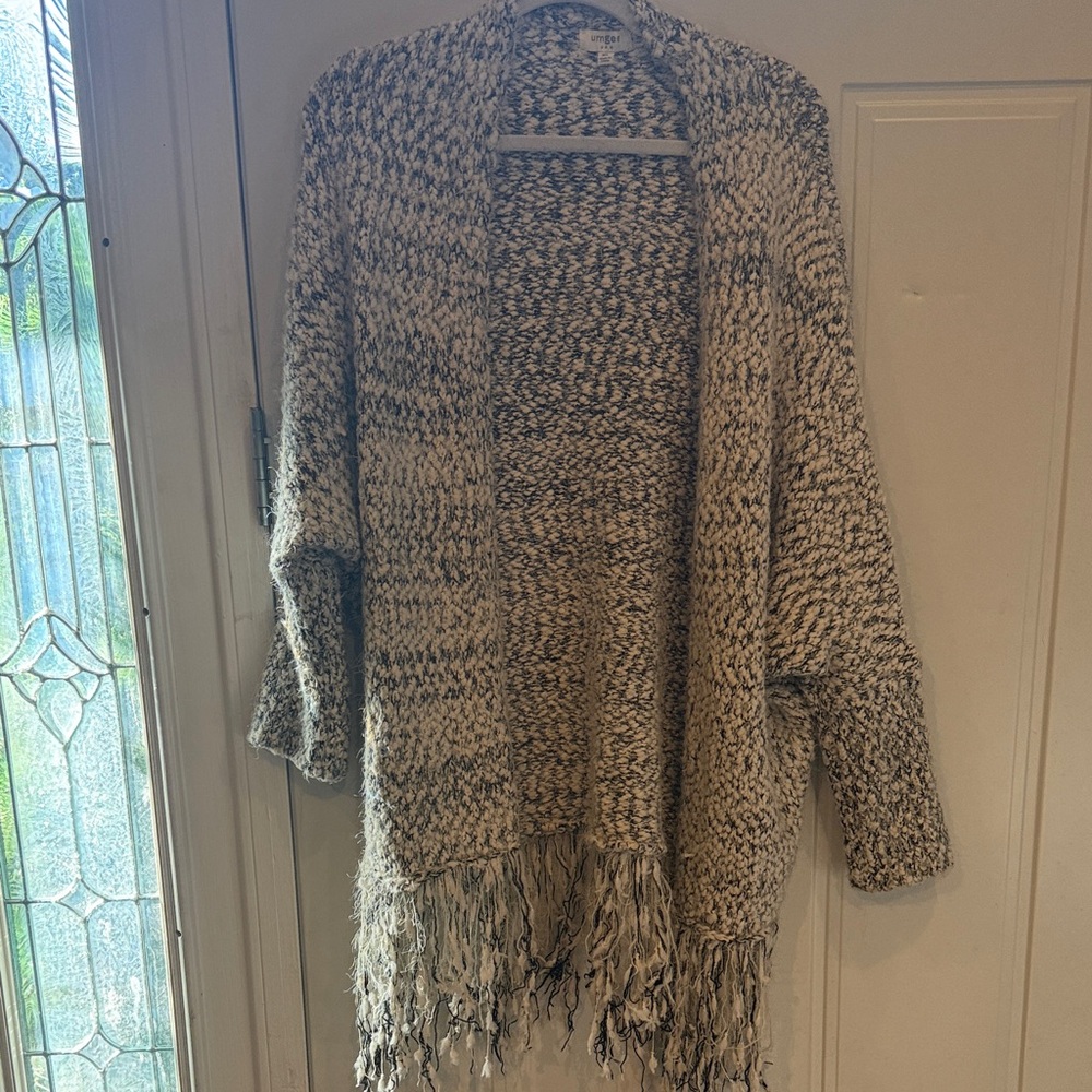 Umgee Black and Cream Fringe Cardigan